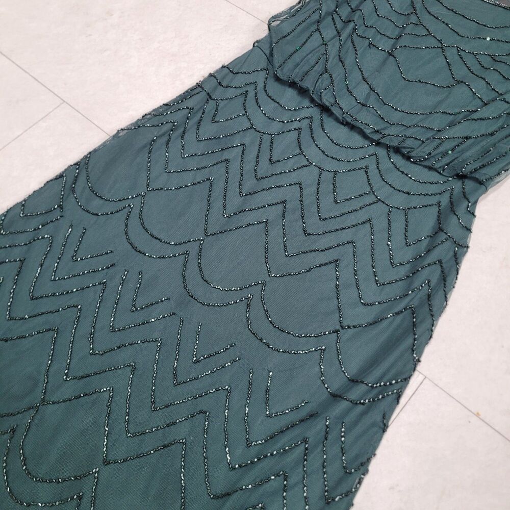 Adrianna Papell Beaded Blouson Gown Dusty Emerald Green St. Patrick's Short Slv - Picture 5 of 16
